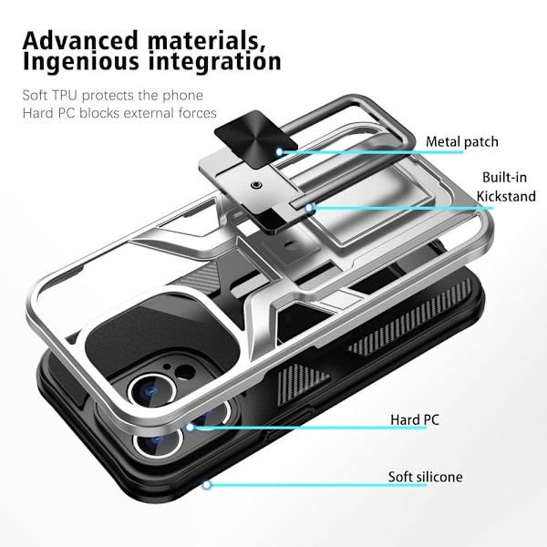 Stöttåligt iPhone 14 Pro Max hybridskal - Silver/Grå Silvergrå