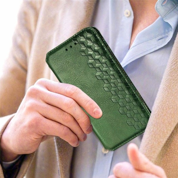 Nahkakotelo With A Stylish Rhombus Imprint For Sony Xperia 5 IV - Vihreä Green