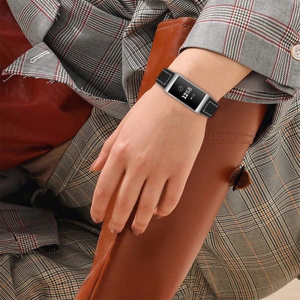Fitbit Charge 3 læder ægte læder Urrem - Sort Black