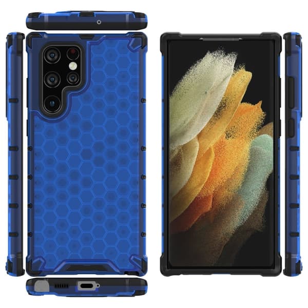Bofink Honeycomb Samsung Galaxy S22 Ultra Etui - Blå Blue