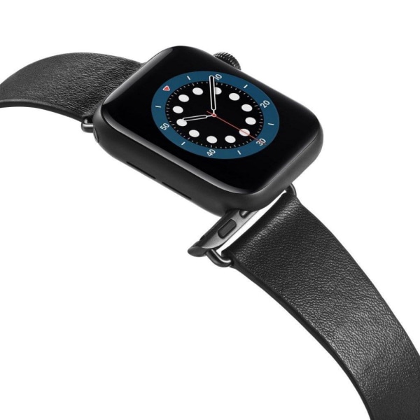 Apple Watch 42mm - 44mm mikrokuituinen nahkaranneke + solki ruostumatonta terästä - Musta Black