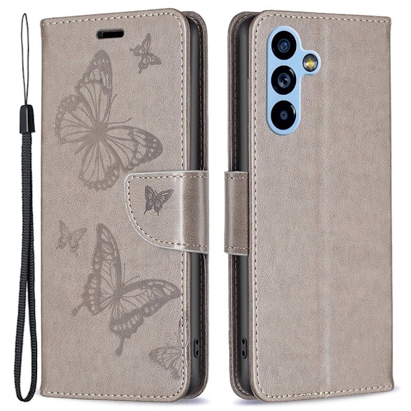Butterfly läder Samsung Galaxy A54 fodral - Silver/Grå Silvergrå