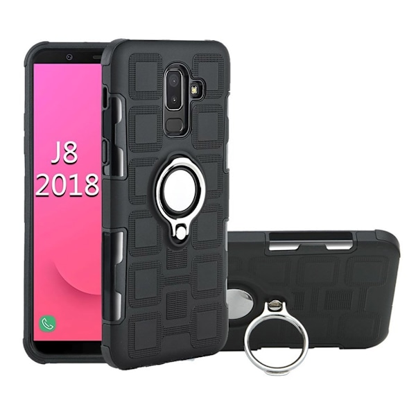 Samsung Galaxy J8 (2018) beskyttelsesetui i kombimaterialer med geometrisk mønster - Sort Black