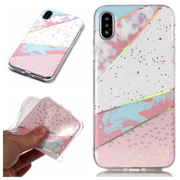 Marmormotiv iPhone Xs Max skal - Vit / Rosa multifärg