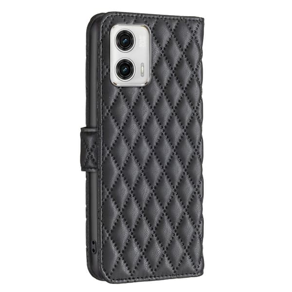 Rhombus mat Motorola Moto G73 flip etui - Sort Black