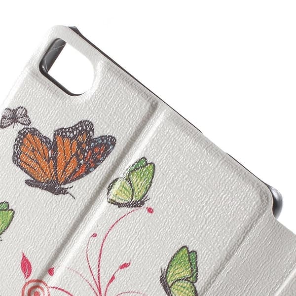 Moberg View Huawei Ascend P8 Lær Flip Case - Sommerfugl Og Sirkler Multicolor