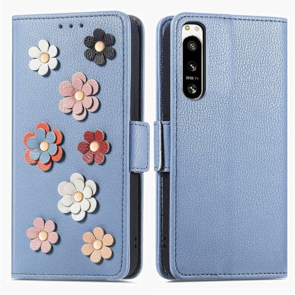 Glatt og tynt premium PU-skinnetui for Sony Xperia 5 IV - Blå Blue