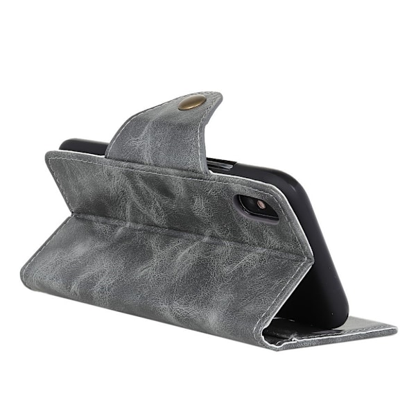 iPhone Xs Max stander læder flip cover - Grå Silver grey