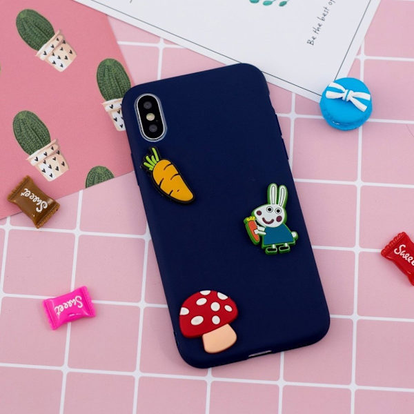 iPhone Xs Max etui med 3D-tegneseriemønster - Mørkeblåt Etui Rabbit Multicolor