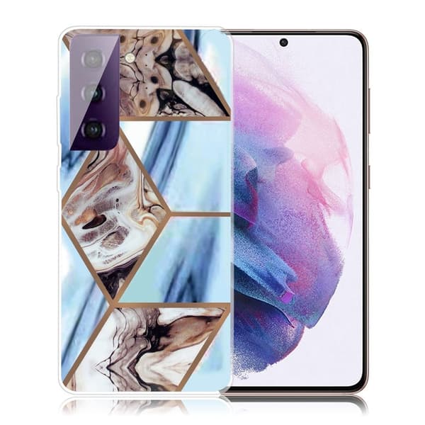 Marble Samsung Galaxy S21 FE Etui - Sky Blue og Brun Klinkekule Multicolor