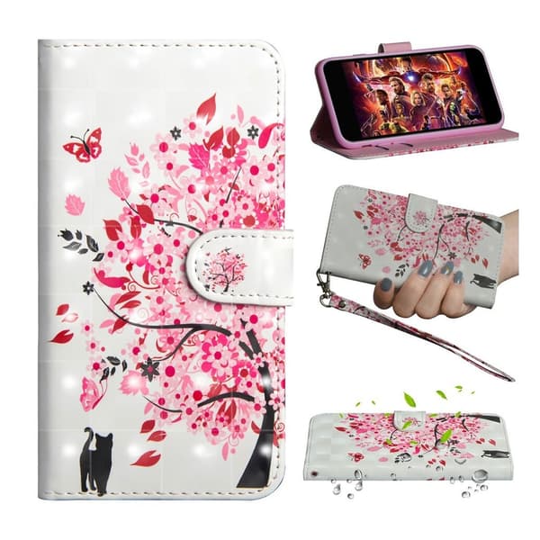 Huawei Y6 2019 Läderfodral med mönster - Blommande Träd multifärg