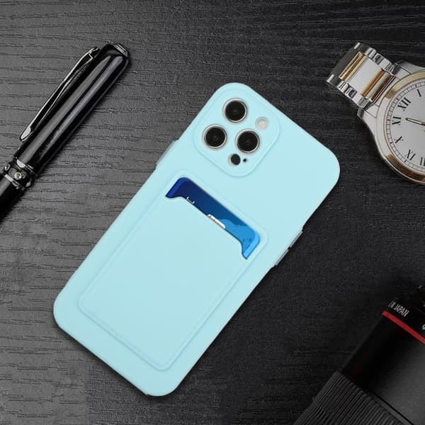 Card Holder Deksel til iPhone 12 Pro Max - Babyblå Blue