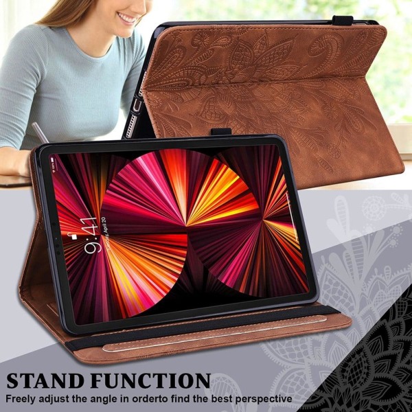 iPad Pro 11 (2021) imprint flower pattern PU leather flip case - Brun