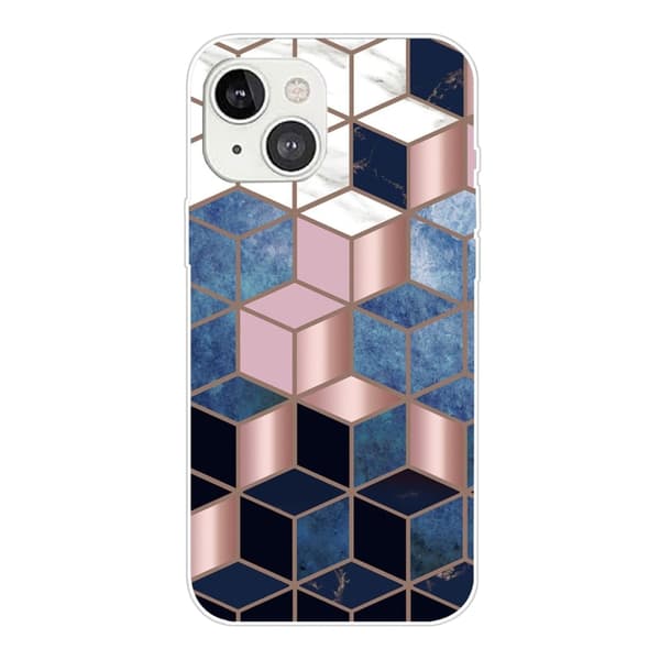 Marble design iPhone 14 Plus kotelot - Sininen / Kultainen Kuutio Multicolor