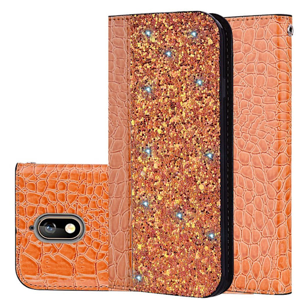 Nokia 3.1 mobiletui i kunstlæder med krokodille- og glitter tekstur - Orange Orange