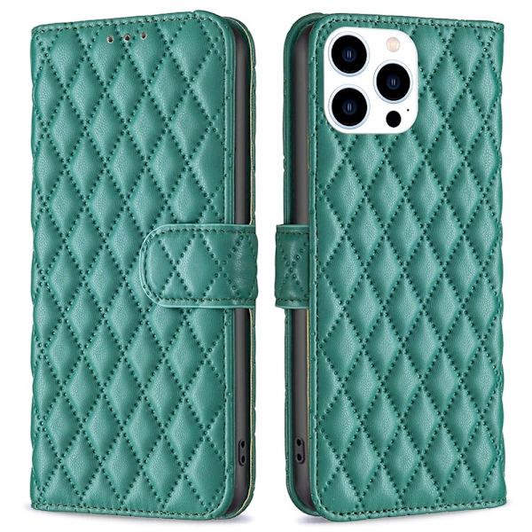 Rombemønster, matt flip-deksel for iPhone 16 Pro Max - Grønn Green