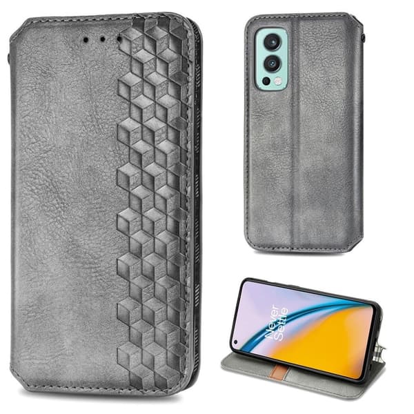 Läder OnePlus Nord 2 5G fodral med romb-design - Silver/Grå Silvergrå
