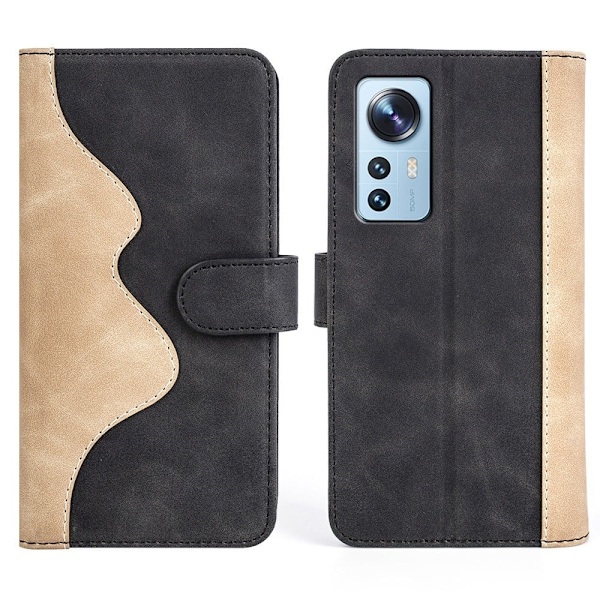 Tvåfärgat Xiaomi 12S / Xiaomi 12X / Xiaomi 12 fodral i läder - Svart Svart