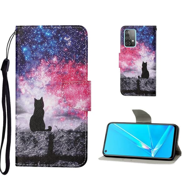 Wonderland Samsung Galaxy A52 5G flip etui - Sort Kat Multicolor