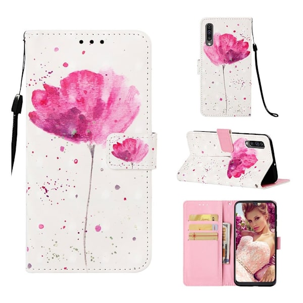 Samsung Galaxy A50 Läderfodral med Mönster - Levande Blommor Rosa