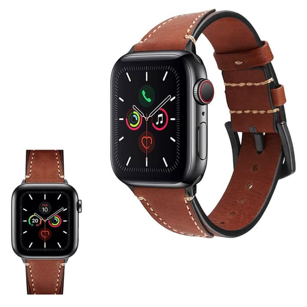 Apple Watch Series 5 / 4 40mm urrem i ægte læder - Mørkebrun Brown