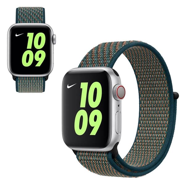 Apple Watch Series 5 44mm solid farve nylon urrem - Orange / Grøn Green