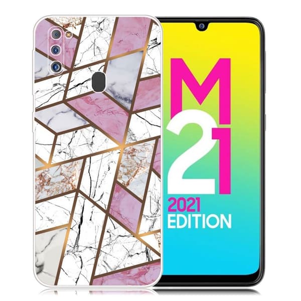 Marble Samsung Galaxy M21 2021 Etui - Rose / Hvid / Grå Marmor Multicolor