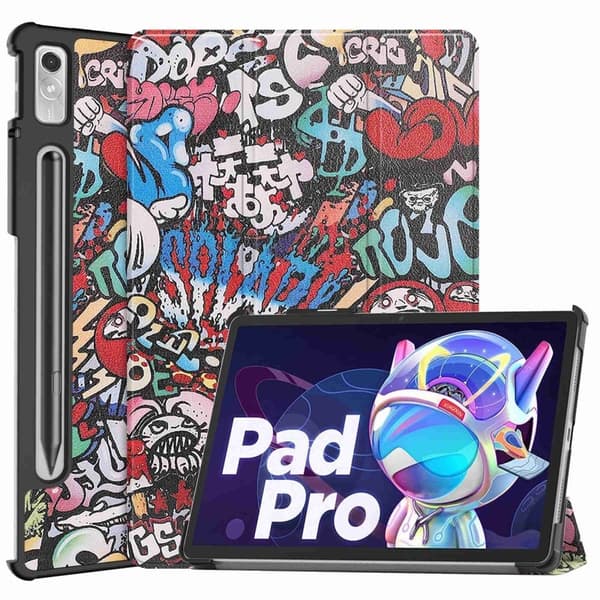 Lenovo Pad Pro 2022 skinnveske med trefoldig mønster - Graffiti Multicolor