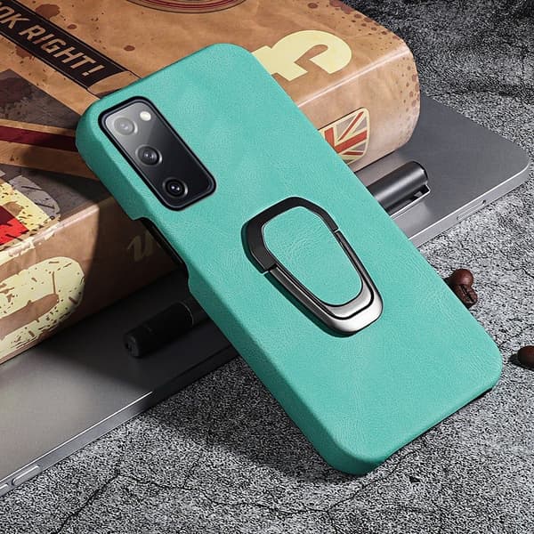 Stötsäkert läderfodral med oval kickstand för Samsung Galaxy S20 FE 5G / S20 FE - Matcha Grön Grön