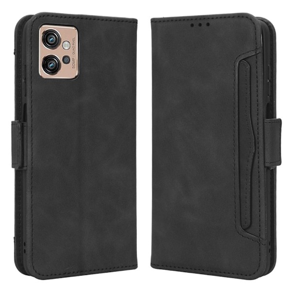 Stilfuldt Læder Etui med Pung til Motorola Moto G32 - Sort Black