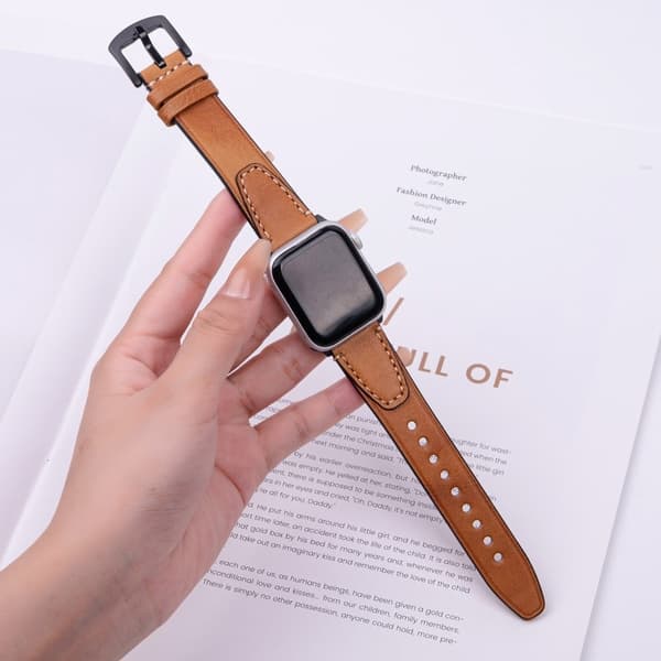 Urrem Apple Watch Series 10 42mm U-formet design Ægte okselæderrem - Lysebrun Brown