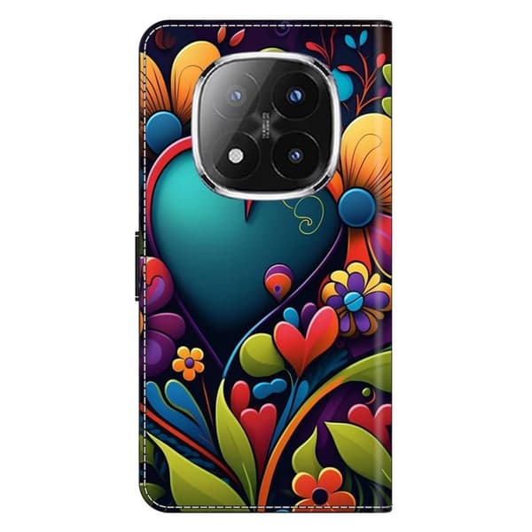 Xiaomi Redmi Note 14 Pro+ 5G Fodral Veganläder Plånbok Telefonskal med stativ - Målad Blomma multifärg