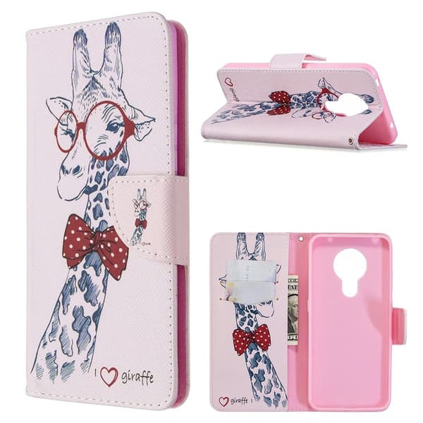 Wonderland Nokia 5.3 flip-etui - Søt Sjiraff Med Briller Multicolor