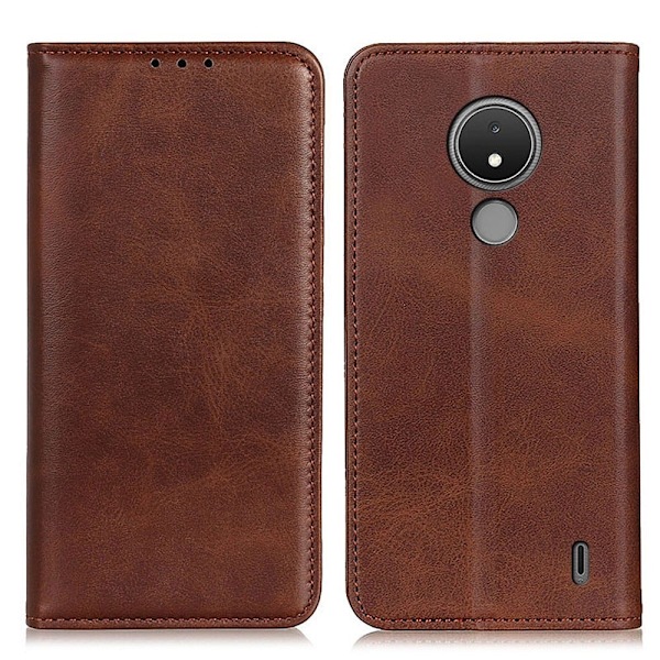 Nokia C21 flip etui i ægte læder med pung – Brun Brown