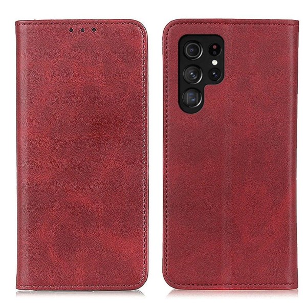 Äkta läder Samsung Galaxy S22 Ultra fodral - Röd Röd