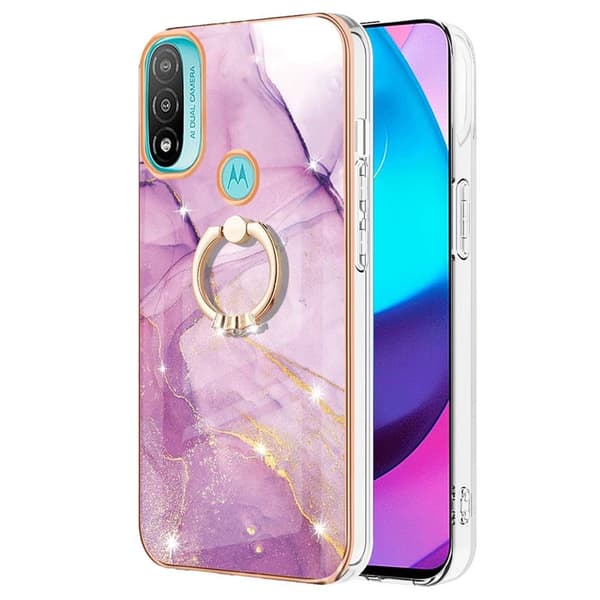 Marble Mønstret Deksel med Ring Holder til Motorola Moto E30 / E40 / E20 - Rosa Klinkekule Haze Pink