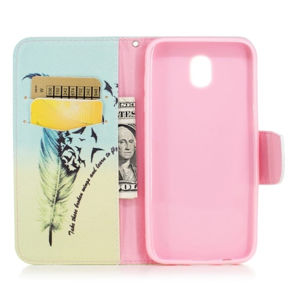 Samsung Galaxy J3 (2017) Læder etui med flot motiv - Fjer Multicolor