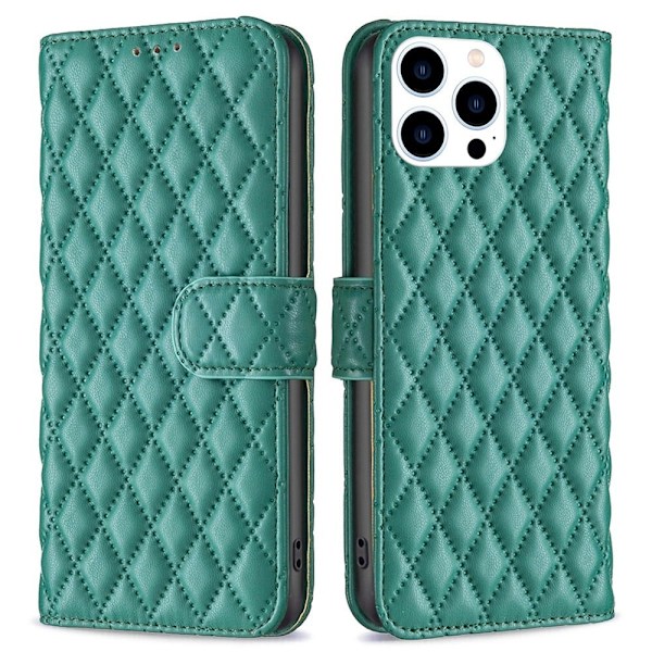 Rombemønster, matt flip-deksel for iPhone 14 Pro - Grønn Green