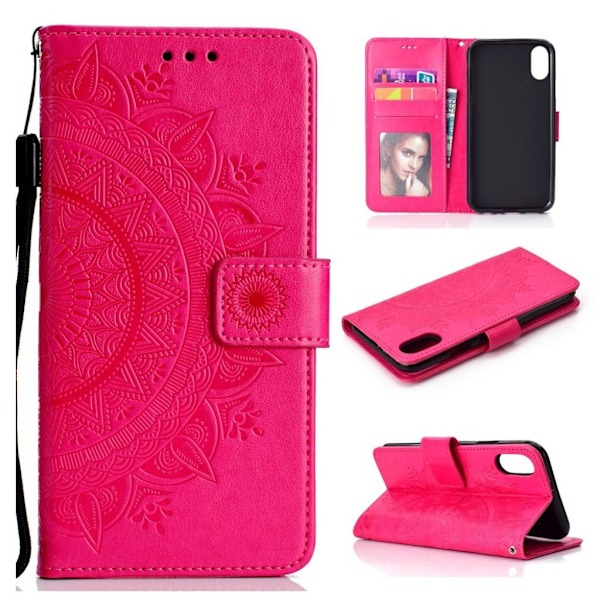 iPhone 9 Plus Mandala Printti Kuviollinen Synteetti Nahkainen Lompakko Suojakotelo - Ruusu Pink