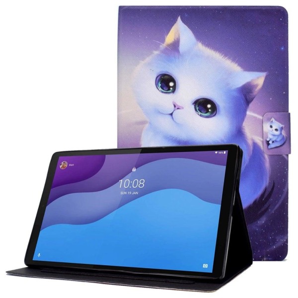 Lenovo Tab M10 (Gen 3) viileä kuvio nahkakotelo - Kissa Purple