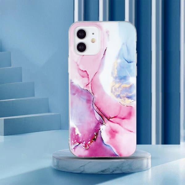 Marble iPhone 12 / 12 Pro Etui - Rosa / Blå Multicolor