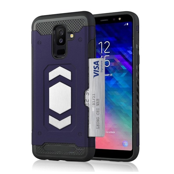 Samsung Galaxy A6 Plus (2018) mobilskal plast silikon kortficka bilhållare - Blå Blå