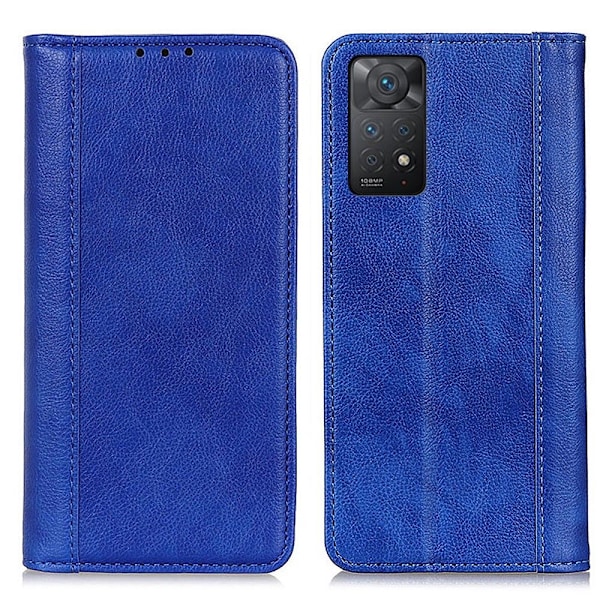 Äkta läder Xiaomi Redmi Note 11 Pro 5G fodral med magnetisk stängning Blå
