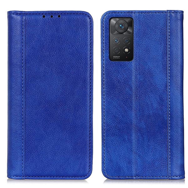 Ekte lærdeksel med magnetisk lukking for Xiaomi Redmi Note 11 Pro 5G - Blå Blue