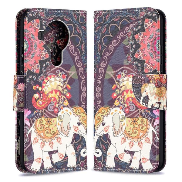 Wonderland Nokia 5.4 Flippetui - Mandala og Elefant Multicolor