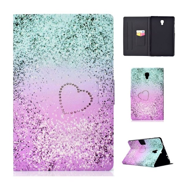 Samsung Galaxy Tab A 10.5 beskyttelsesetui i kunstlæder med mønster og kortholder - Glitter og hjerte Multicolor