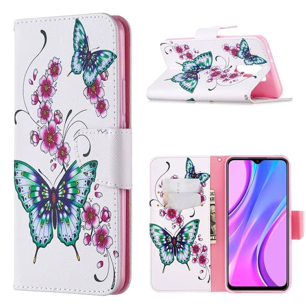 Wonderland Xiaomi Redmi 9 Flippetui - Sommerfugl og Blomst Multicolor