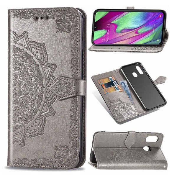 Mandala Samsung Galaxy A40 Flip etui - Grå Silver grey