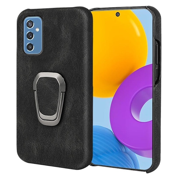 Stötsäkert läderfodral med oval kickstand för Samsung Galaxy M52 5G - Svart Svart
