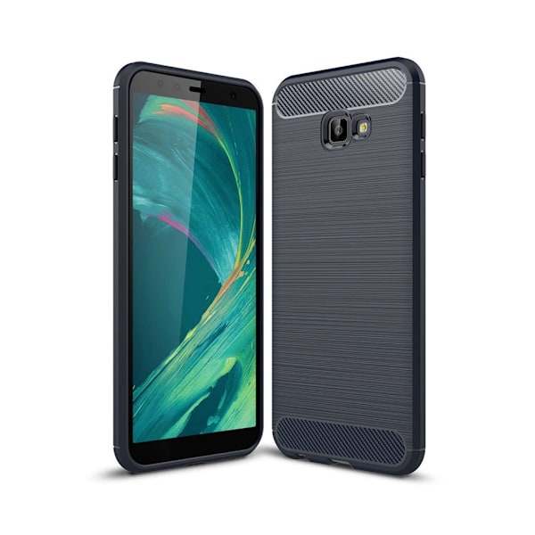 Samsung Galaxy J4 Plus (2018) mjukt fodral med kolfiberstruktur - Mörkblå Blå